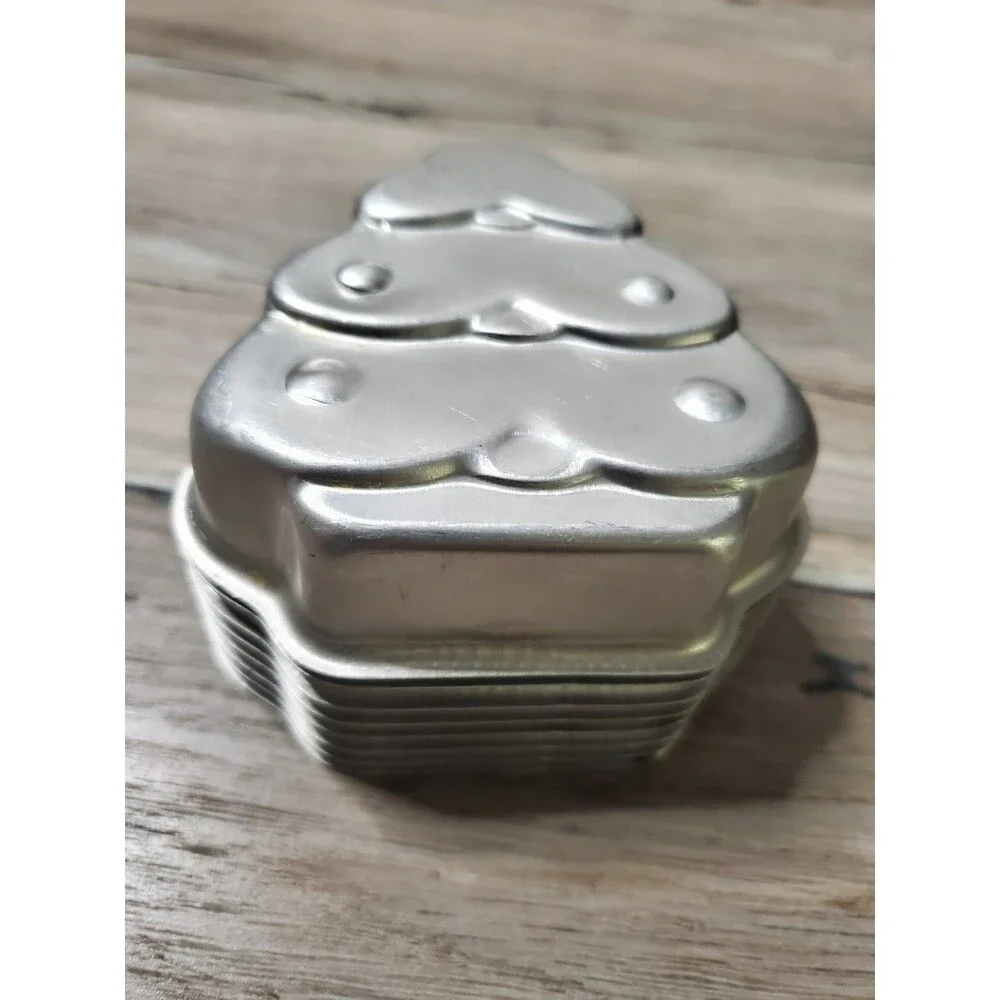 Vintage Aluminum Christmas Tree Mini Cake Pan Jello Molds Individual Set of 8